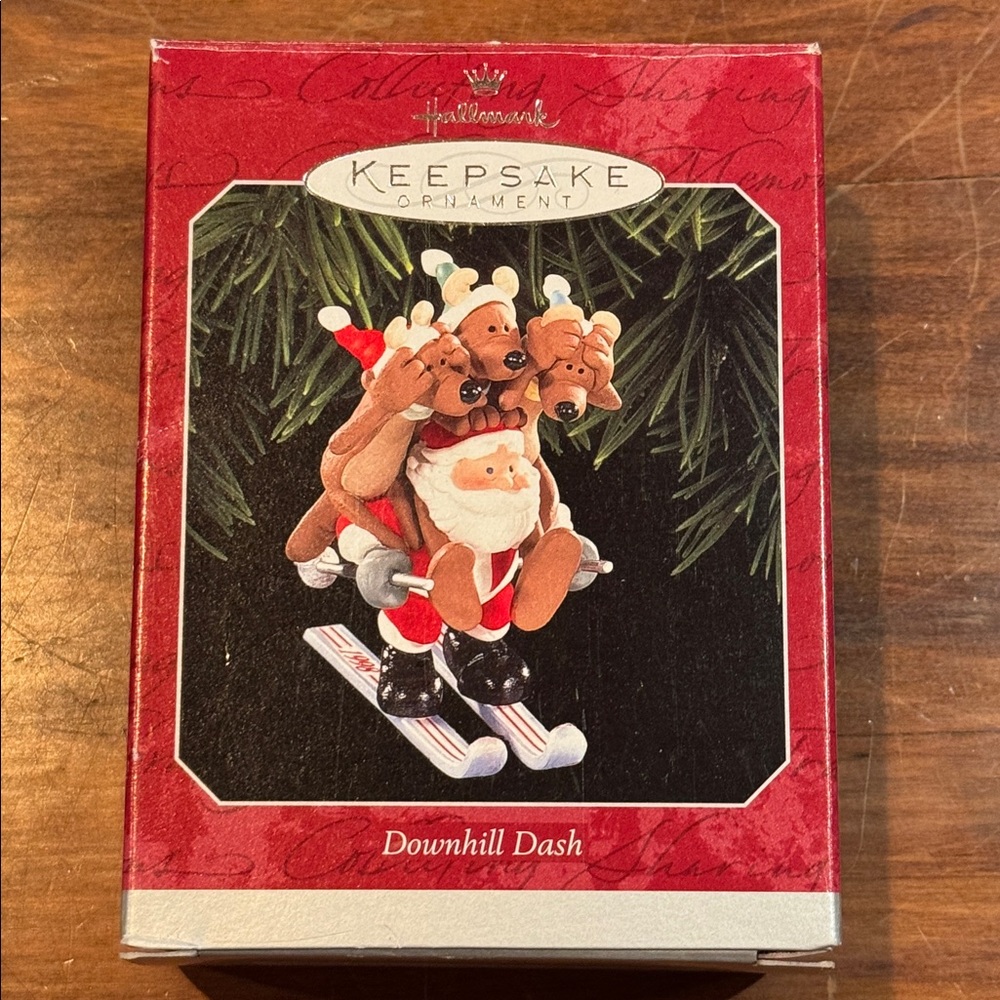 Hallmark Keepsake Christmas DOWNHILL DASH Ornament 1998 Santa Skier Reindeer